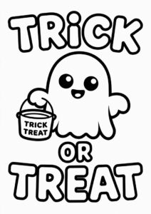 Adorable Ghost Holding Trick Or Treat Coloring Page Bucket For Preschoolers 1