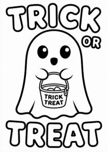 Adorable Ghost Holding Trick Or Treat Coloring Page Bucket For Preschoolers 2