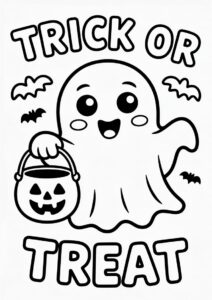 Adorable Ghost Holding Trick Or Treat Coloring Page Bucket For Preschoolers 3