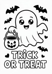 Adorable Ghost Holding Trick Or Treat Coloring Page Bucket For Preschoolers 4