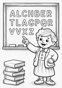 Old Teacher Coloring Pages Pointing To The Alphabet On The Chalkboard 2
