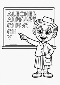 Old Teacher Coloring Pages Pointing To The Alphabet On The Chalkboard 3