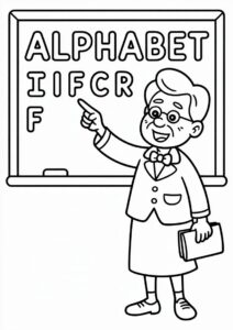 Old Teacher Coloring Pages Pointing To The Alphabet On The Chalkboard 4