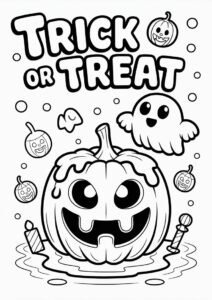 Slimy Trick Or Treat Coloring Page Greeting With Jack O Lantern And Ghost 2