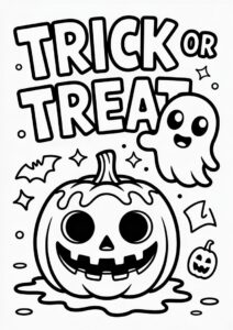 Slimy Trick Or Treat Coloring Page Greeting With Jack O Lantern And Ghost 3