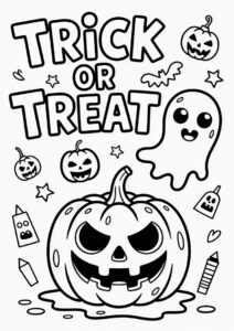 Slimy Trick Or Treat Coloring Page Greeting With Jack O Lantern And Ghost 4