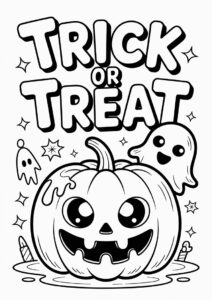 Slimy Trick Or Treat Coloring Page Greeting With Jack O Lantern And Ghost 5
