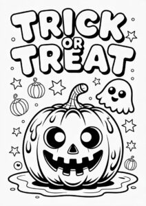 Slimy Trick Or Treat Coloring Page Greeting With Jack O Lantern And Ghost 6