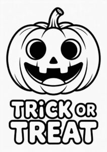 Smiling Jack O Lantern With Easy Trick Or Treat Coloring Page Words 1