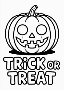 Smiling Jack O Lantern With Easy Trick Or Treat Coloring Page Words 3