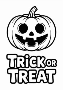 Smiling Jack O Lantern With Easy Trick Or Treat Coloring Page Words 4