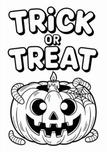 Trick Or Treat Coloring Page Jack O Lantern With Worms Candle And Spiders Web 2