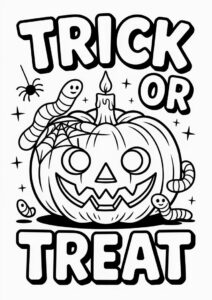 Trick Or Treat Coloring Page Jack O Lantern With Worms Candle And Spiders Web 3