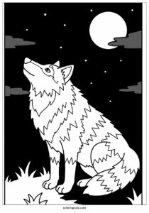 big scary wolf coloring page at night for kids 313 1