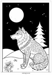 big scary wolf coloring page at night for kids 313 2