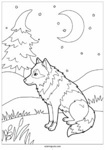 big scary wolf coloring page at night for kids 313 3