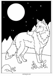 big scary wolf coloring page at night for kids 313 4
