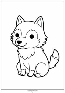 chibi smiling wolf coloring page for kids 1