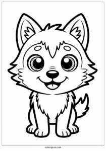 chibi smiling wolf coloring page for kids 3