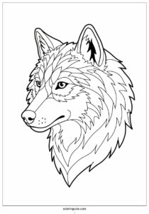 detailed head of wolf coloring page with leafy background 1