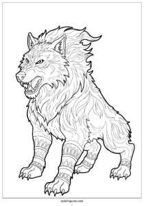 fierce adult wolf coloring page with flames 2