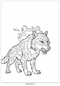 fierce adult wolf coloring page with flames 3