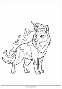 fierce adult wolf coloring page with flames 4