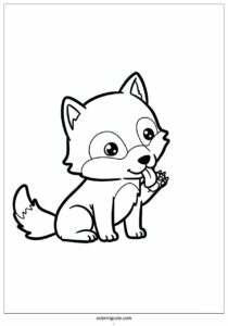 kawaii wolf coloring page licking paw for preschoolers 1