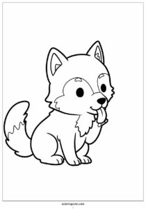 kawaii wolf coloring page licking paw for preschoolers 2