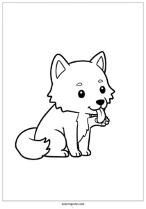 kawaii wolf coloring page licking paw for preschoolers 3
