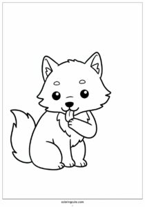 kawaii wolf coloring page licking paw for preschoolers 4