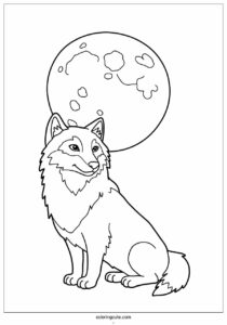 realistic big wolf coloring page standing in front of full moon 1