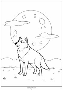 realistic big wolf coloring page standing in front of full moon 3