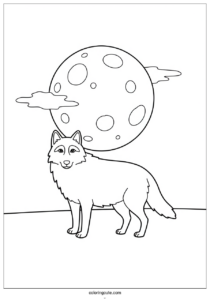 realistic big wolf coloring page standing in front of full moon 4