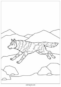 running wolf coloring page in rocky terrain 4