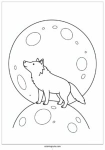 simple wolf coloring page outline on a full moon for kids 1