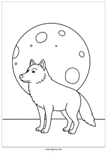 simple wolf coloring page outline on a full moon for kids 4