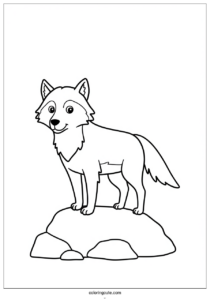 simple wolf coloring page standing on top of rock 3
