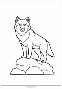 simple wolf coloring page standing on top of rock 4