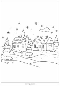 winter coloring page of wonderland town 1