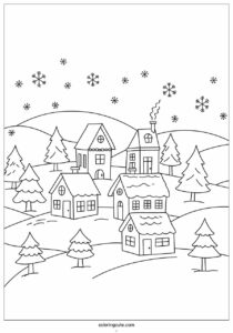 winter coloring page of wonderland town 3