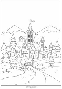 winter coloring page of wonderland town 4