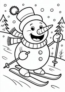 Adorable Snowman Skiing With Long Carrot Nose 1