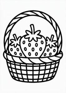 Adorable Strawberry Coloring Page In A Basket 3
