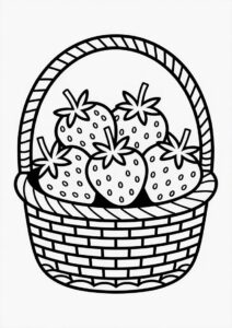 Adorable Strawberry Coloring Page In A Basket 4