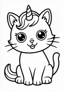 Adorable Unicorn Cat Coloring Page With Curly Tail For Kids 1