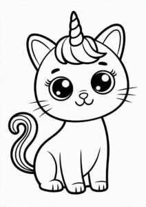Adorable Unicorn Cat Coloring Page With Curly Tail For Kids 3