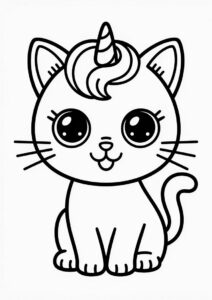 Adorable Unicorn Cat Coloring Page With Curly Tail For Kids 4