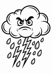 Angry Cloud With Rain Coloring Page And Lightning For Kids 2