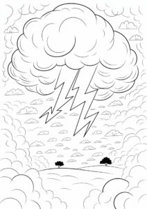 Angry Cloud With Rain Coloring Page And Lightning For Kids 6